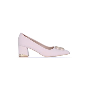 Moda Ayakkabı 858 Siyah-Krem 5Cm Kadın Topuklu Ayakkabı (Krem)