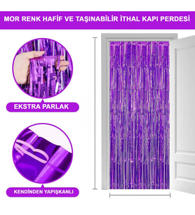 Mor Renk Ekstra Metalize Parlak Saçaklı Arka Fon Perde İthal A Kalite 1x2 Metre (5047)
