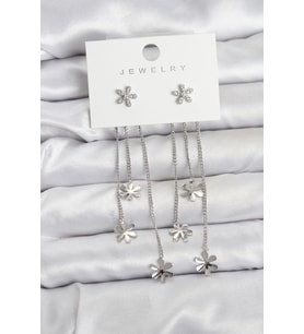 Papatya Model Gümüş Renk Pirinç Sallantılı Kadın Küpe 5886 - SSSSSS5115-4317