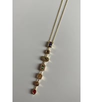 Renkli Taşlı Y Kolye 45cm (Altın)