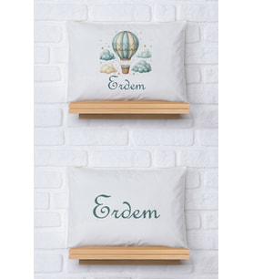 Pia Baby Premium %100 Pamuk İkili İsim Yazılı Erkek Bebek Yastık Kılıfı – 35x45 cm Organik Baskı 5050-13 (Ekru)