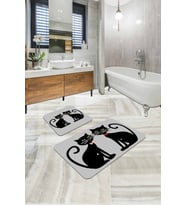 Gri Kedi Temalı Banyo Halısı Klozet Takımı Paspas Seti BS252