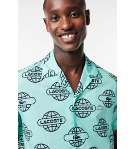 Lacoste Men's Relaxed Fit Green Shirt Bol Kesim Desenli Erkek Gömlek Yeşil