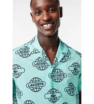 Lacoste Men's Relaxed Fit Green Shirt Bol Kesim Desenli Erkek Gömlek Yeşil
