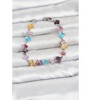 Kristal Taşlı Kesimli Karışık Renkli Gümüş Renk Gema Kadın Bileklik 5886 - SSSSSS7290-6156