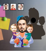 Kişiye Özel Babalar Günü Baba Kız Erkek Kardeş Karikatürlü Ahşap Magnet Model-1