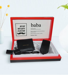 BK Gift Kişiye Özel Baba Tasarımlı Mesajlı Kutuda Cüzdan Kravat Çakmak ve Kalem Hediye Seti-1