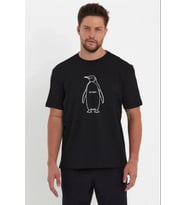 Erkek Nihilist Penguen Özel Tasarım Oversize Bisiklet Yaka Tişört - Siyah