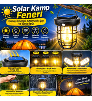 Mey İthalat® Solar Kamp Feneri – Güneş Enerjili, Otomatik Şarj ve Gece Işığı, Taşınabilir ve Asılabilir LED Dış Mekan Lamba