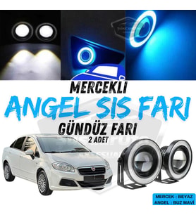 Fiat Linea 2007-2018 Uyumlu Mercekli Angel Sis Farı Metal 76 mm Buz Mavi Halkalı Gündüz Farı 2 Adet