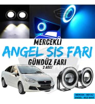 Fiat Linea 2007-2018 Uyumlu Mercekli Angel Sis Farı Metal 76 mm Buz Mavi Halkalı Gündüz Farı 2 Adet