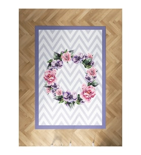 MEKTA HOME BEBEK VE ÇOCUK ODASI Çiçekli Zikzak Desenli Halı