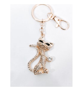 Zirkon Taşlı Rose Gold Kedi Figürlü Lüks Anahtarlık & Çanta Aksesuarı
