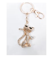 Zirkon Taşlı Rose Gold Kedi Figürlü Lüks Anahtarlık & Çanta Aksesuarı