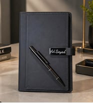 Kişiye Özel Premium Organizerli Siyah Deri Premium Ajanda & Roller Kalem Seti