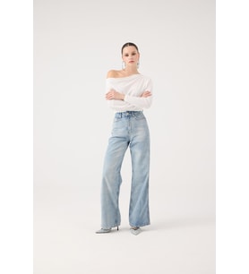 Yüksek Bel Wide Leg Carino Jean Pantolon Mavi