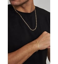 18K Altın Kaplama 4mm Figaro 925 Ayar Gümüş Erkek Zincir Kolye Bileklik Set VES-8520