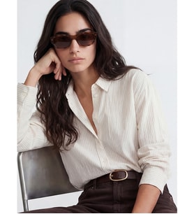 LCW Vision Bej Çizgili Oversize Kadın Gömlek