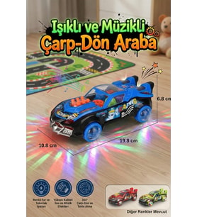 Işıklı ve Müzikli Şeffaf Dişli Oyuncak Araba 360 Derece Dönen Çarp Dön Hareketli Araba Mavi