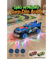 Işıklı ve Müzikli Şeffaf Dişli Oyuncak Araba 360 Derece Dönen Çarp Dön Hareketli Araba Mavi