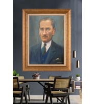 Altın Varaklı Çerçeveli Paspartulu Atatürk Tablo nh259 (Gold)