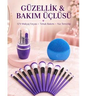 Kadın Makyaj ve Kişisel Bakım Seti 12 Parça Makyaj Fırçası Silikon Yüz Temizleyici Manikür Pedikür Tırnak Seti