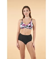 Estiva Yüksek Bel Kruvaze Çiçek Desenli Bikini Takımı - Siyah