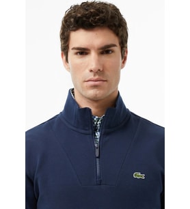 Lacoste Men's Classic Fit Neck Zip Sweatshirt Yarım Fermuarlı Yüksek Yaka Pamuklu Sweatshirt Lacivert