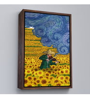 Çerçeveli Vincent van Gogh Temalı İllüstrasyon Tablosu (Kahverengi)