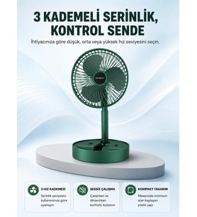 Taşınabilir Katlanabilir Mini Fan 3 Kademeli Şarj Edilebilir
