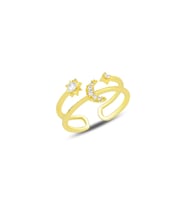 Gümüş altın yaldızlı zirkon taşlı ay ve güneş modeli ayarlamalı yüzük SGTL12162GOLD (Rose)