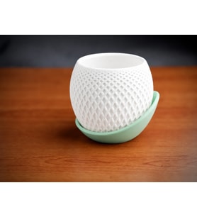 3D Baskı Küre Saksı - Kafes Dokulu İki Parçalı Dekoratif Saksı - Beyaz-Mint