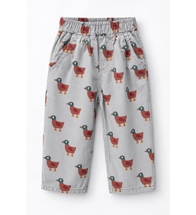 Ördek Desenli Unisex Çocuk Gabardin Pantolon - Gri