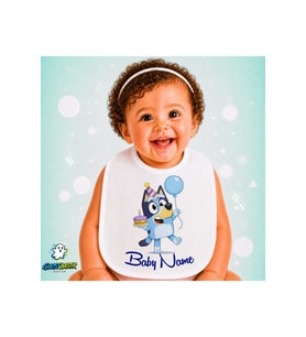 Kişiye Özel Bluey Keten Bebek Mama Önlüğü – Yumuşak, Emici, Yıkanabilir, Özel Tasarım P074