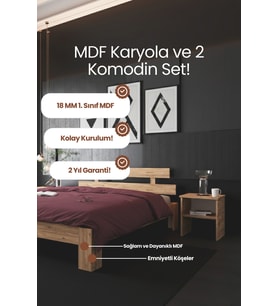 Lotus Çift Kişilik MDF Karyola ve 2 Komodinli Set