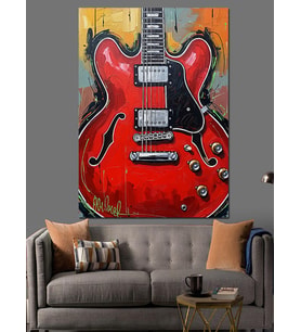Kırmızı Elektro Gitar Posteri Dekoratif Kanvas - Mdf Ahşap Tablo