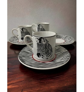 Dekoratif Şık Tasarım Siyah Beyaz Zebra Motifli 3 Kişilik Kahve Fincan Seti