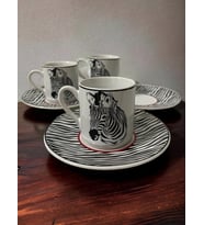 Dekoratif Şık Tasarım Siyah Beyaz Zebra Motifli 3 Kişilik Kahve Fincan Seti
