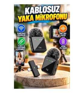 Type-C ve Lightning Uyumlu Çiftli Kablosuz Yaka Mikrofonu – Vlog, Podcast ve Röportaj