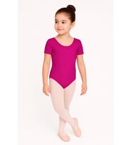 Kısa Kollu Full Lycra Coton Bale Mayosu-Çocuk (Fuşya)