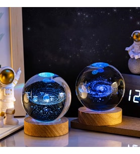 Kişiye Özel Işıklı Ahşap 2'li Kristal Cam Küre 8*6cm