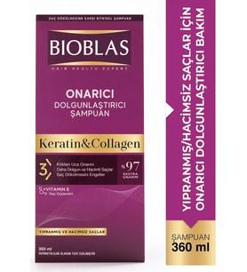 Bioblas Keratin & Kolajen Onarıcı Dolgunlaştırıcı Saç Bakım Şampuanı 360 Ml İnce ve Yıpranmış Saçlar
