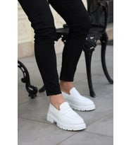 Shoetyle - Beyaz Deri Bağcıksız Erkek Günlük Ayakkabı 101-9069
