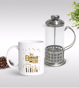 BK Gift Kişiye Özel İlk Babalar Günü Tasarımlı Tasarımlı Kupa & French Press Seti-5 (Model 1)