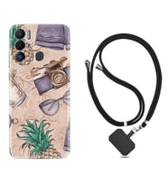 Tecno Pova Neo Kılıf Resimli Boyun Askılı İpli Desenli Silikon Ananas Camera Glass 1357