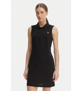 Guess Silvy Kısa Kollu Polo Yakalı Kadın Siyah Elbise V6GK09K3152-JBLK