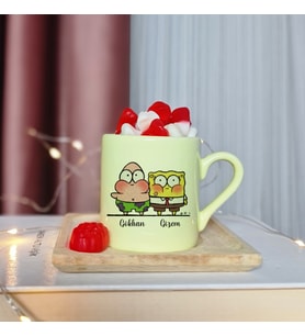 Sünger Bob & Petrick Tasarımlı Kişiye Özel Sarı Türk Kahvesi Fincanı