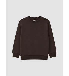 LCW Kids Kahverengi Bisiklet Yaka Erkek Çocuk Kalın Sweatshirt