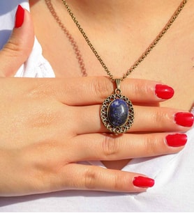 Doğal Taş Lapis Doğal Taşlı Antik Kadın Kolye euk34lps