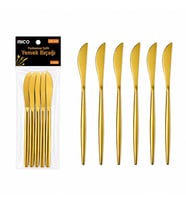 6 Parça Yemek Bıçağı Seti - Parlak Altın Renk - 21 cm